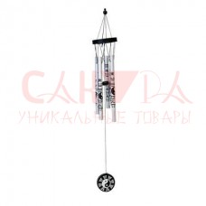 Музыка ветра "Инь-ян", металл, дерево, 5 трубочек, серебряный, 45 см