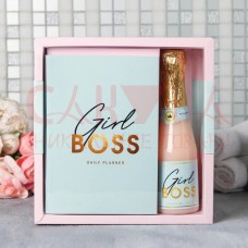 Подарочный набор ежедневник А5, 80 листов и шампанское гель для душа Girlboss